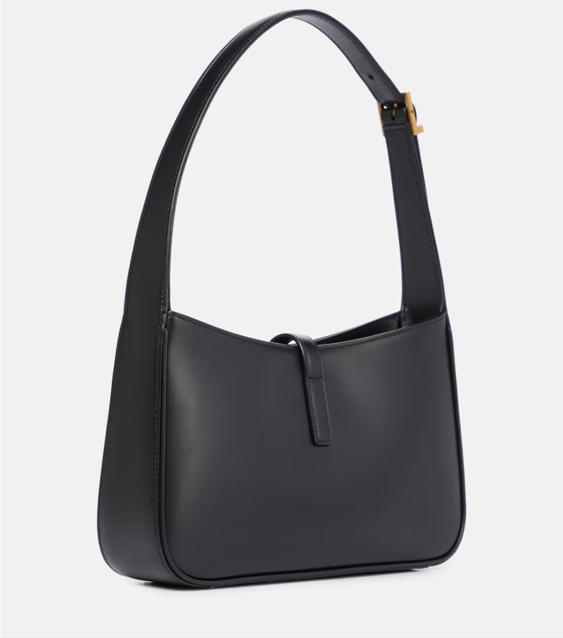 Black shoulder bag on a light gray background