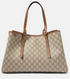 Beige gucci handbag with brown leather straps on a white background