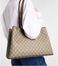 Person holding a patterned gucci handbag with a plain background