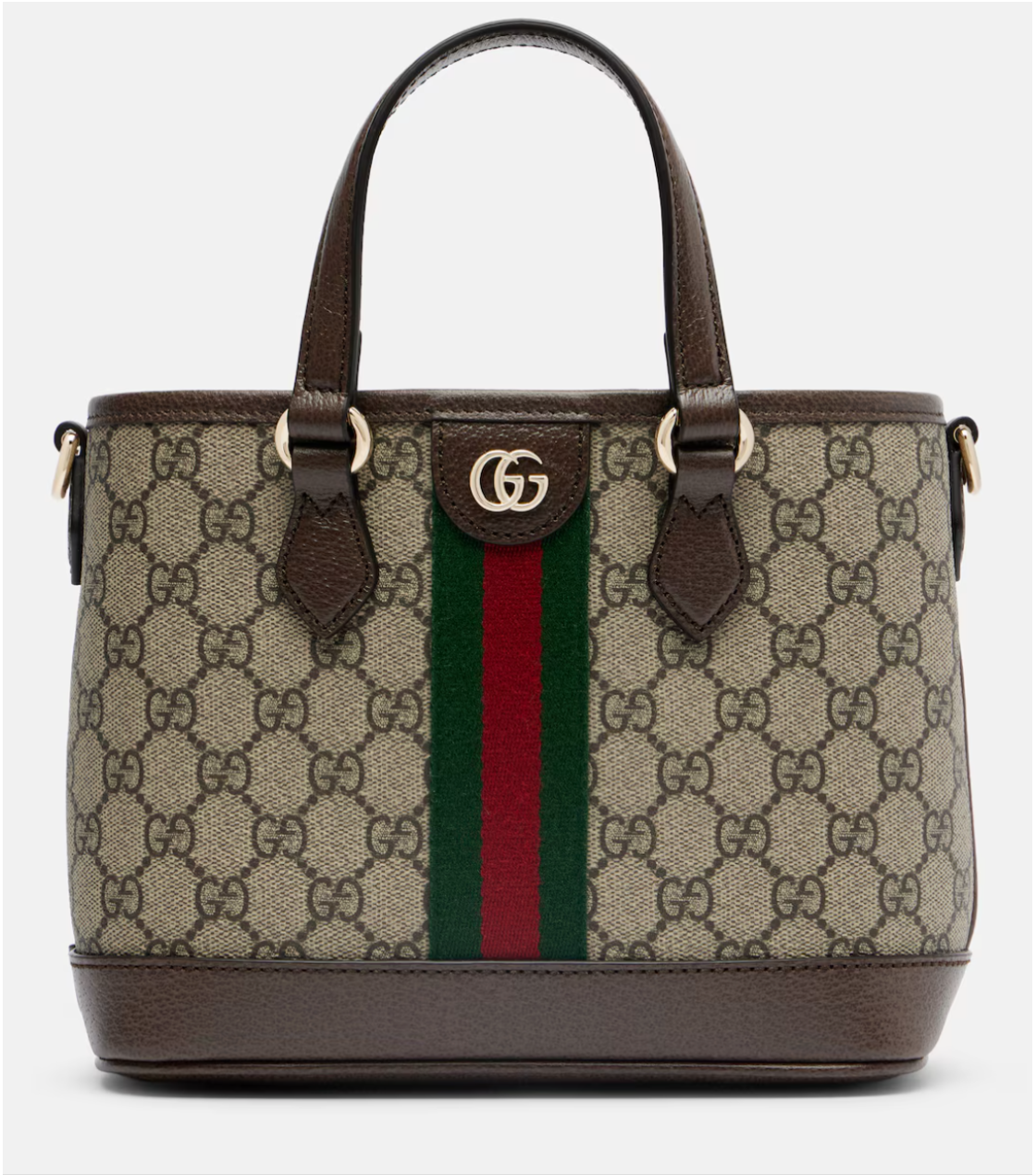 Gucci with GG logo and color stripes on a white background