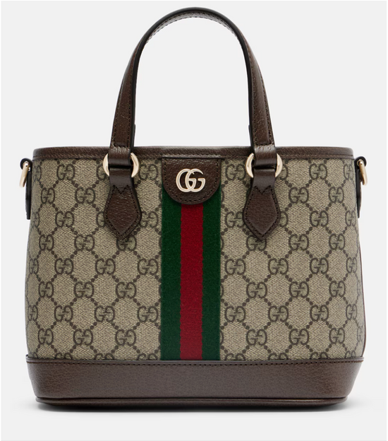Gucci with GG logo and color stripes on a white background