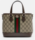 Gucci with GG logo and color stripes on a white background