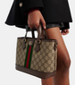 Person holding a Gucci handbag with a visible logo and color stripe.