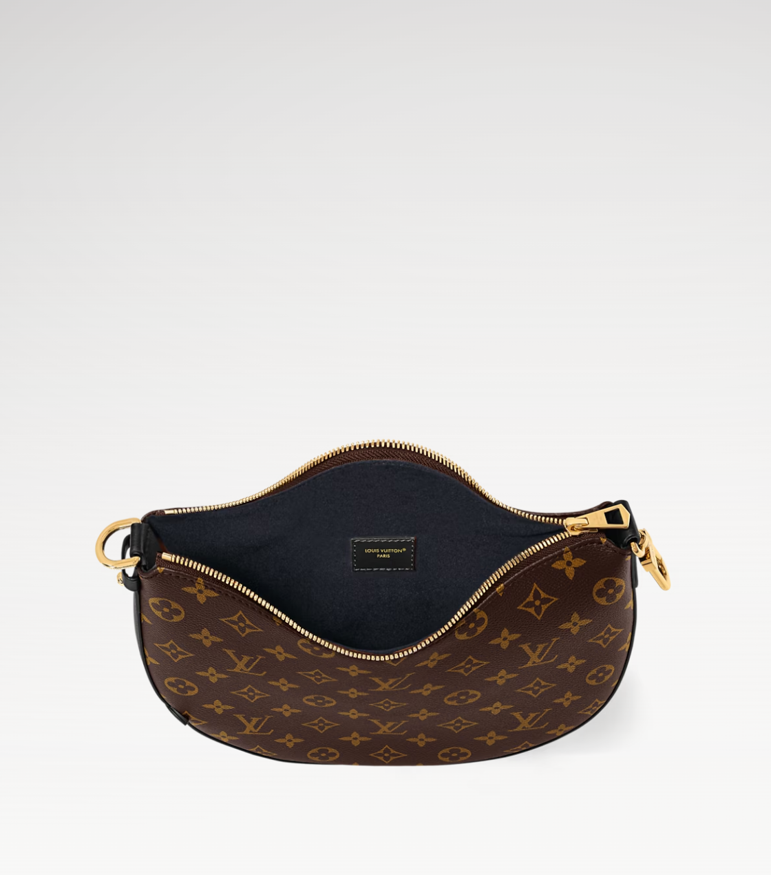 Louis Vuitton handbag with monogram pattern on a white background