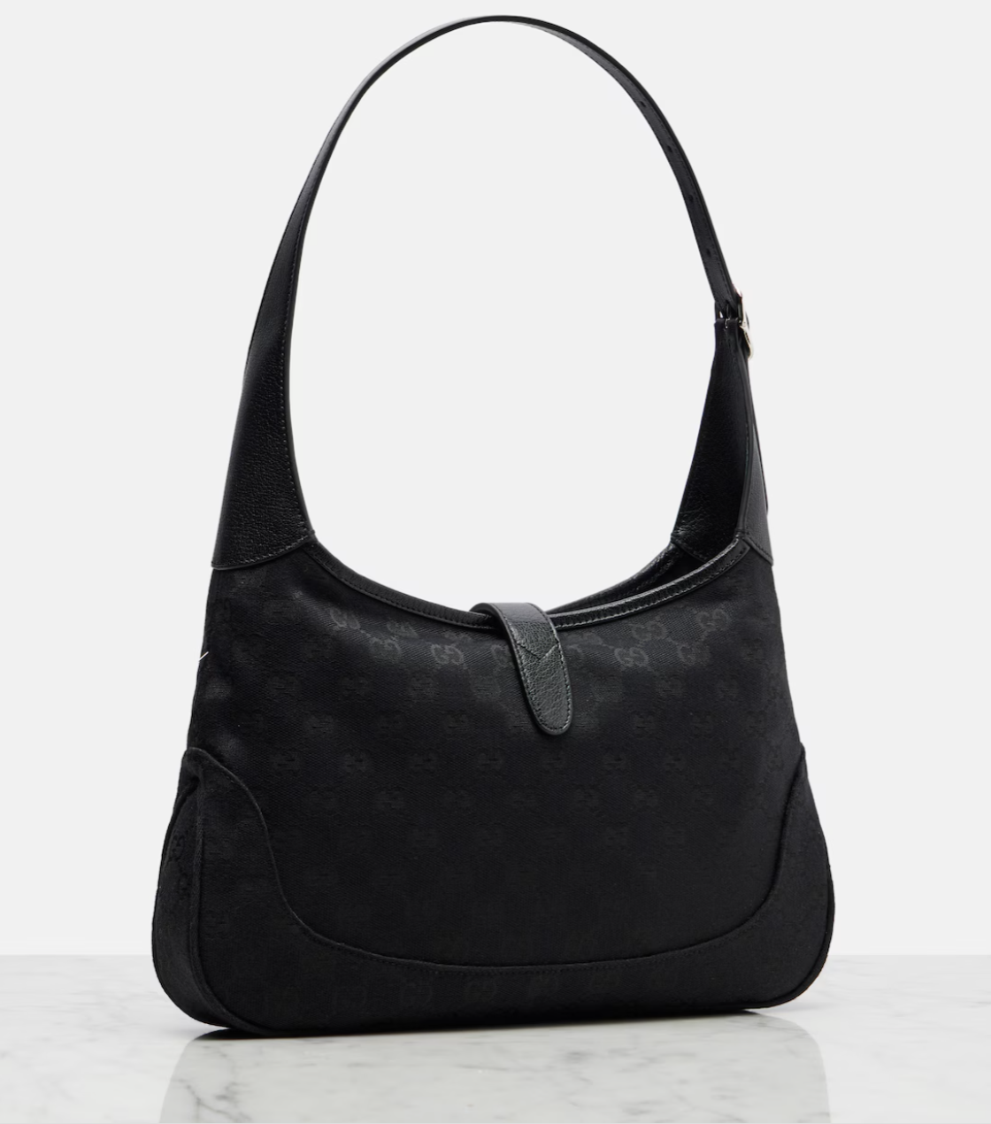 Black handbag on a white background